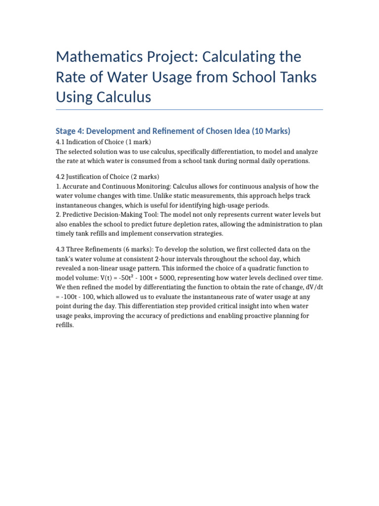 Calculus Model for School Water Usage | PDF