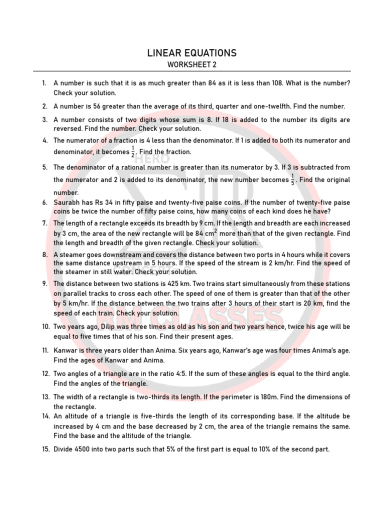 Linear Equations Problem Set | PDF | Triangle | Numbers