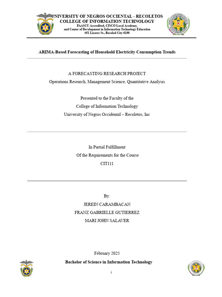 ARIMA-Based Forecasting of Household Electricity Consumption Trends ...