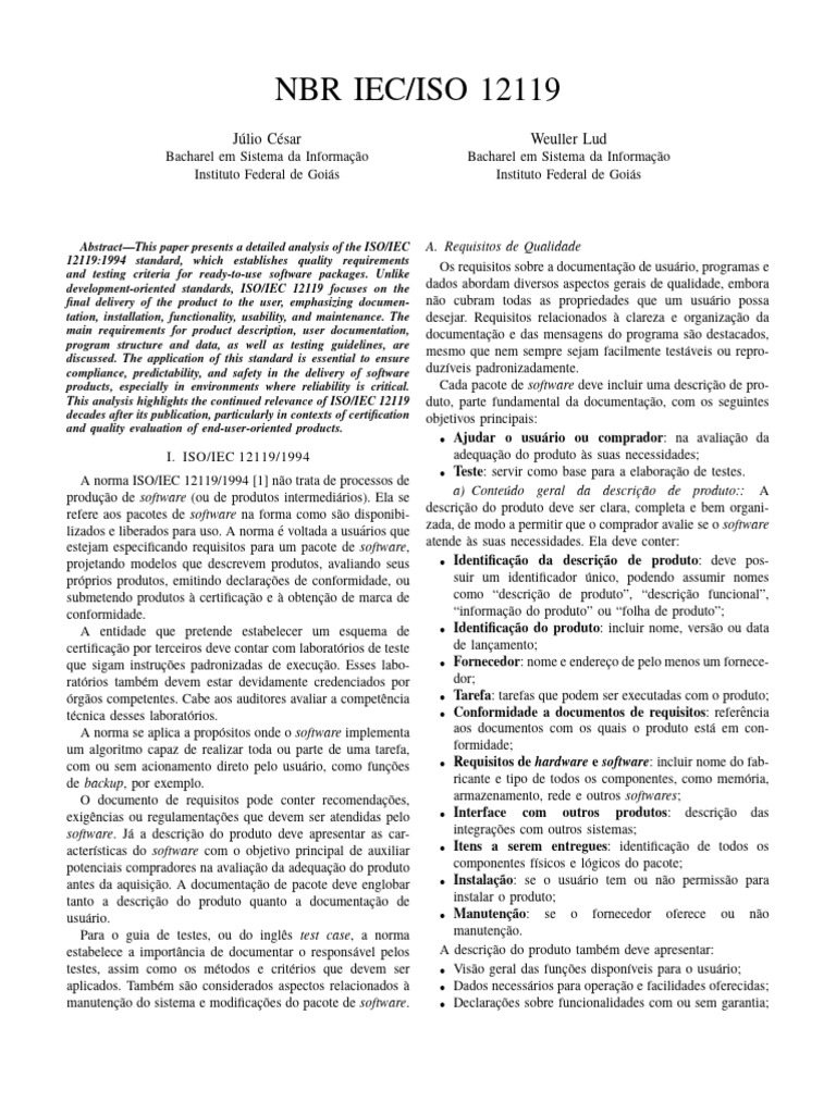 Análise da Norma ISO/IEC 12119 | PDF | Testes de software | Programas
