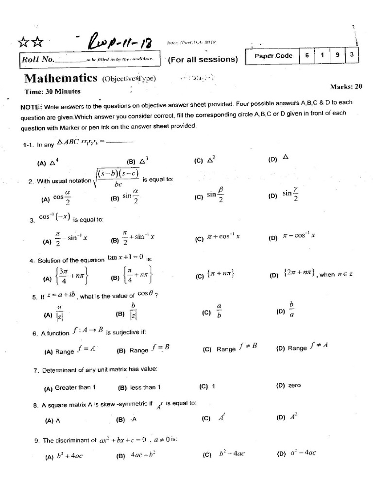 Mathematics-11 RWP-18 | PDF