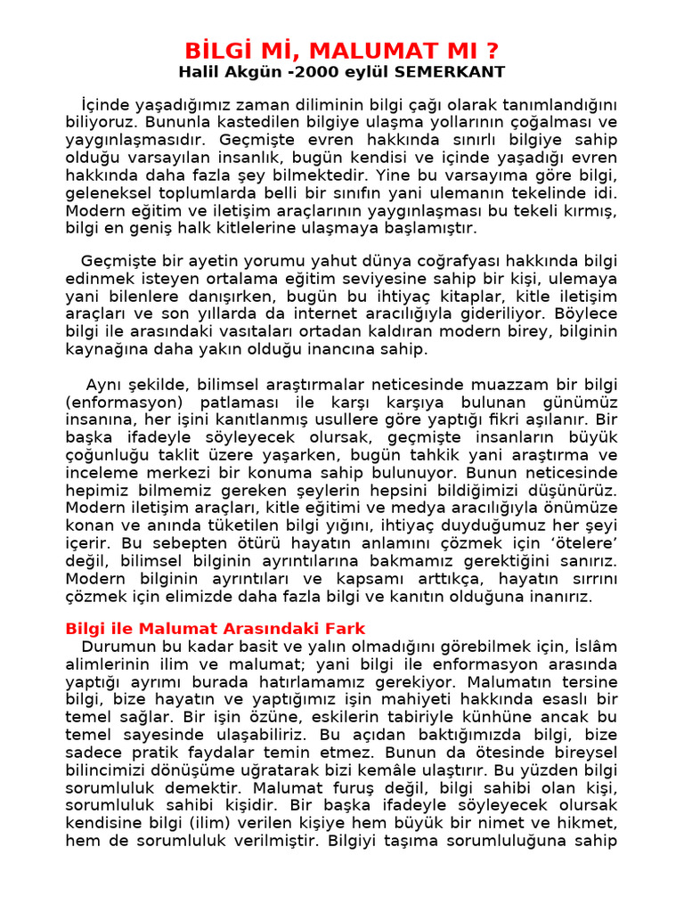 Bi̇lgi̇ Mi̇, Malumat Mi | PDF