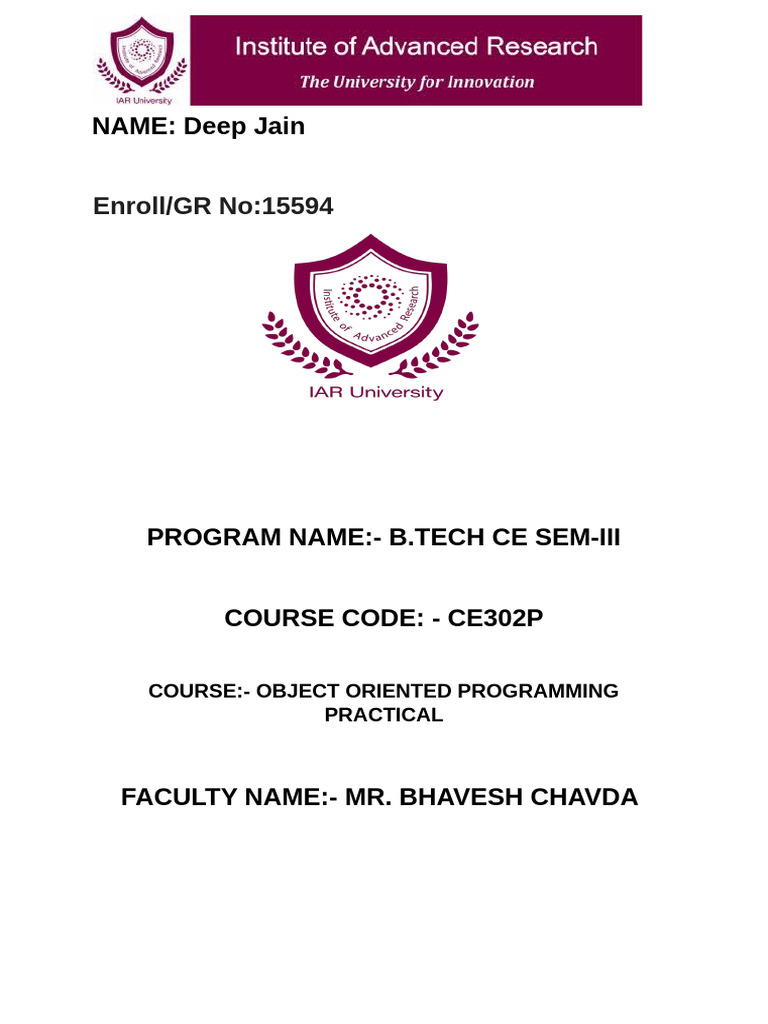 Oop Pracrtical | PDF | Numbers | Constructor (Object Oriented Programming)