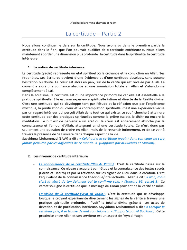 Certitude intérieure en spiritualité soufie | PDF | Dieu | Soufisme