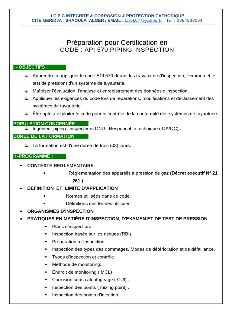 Formation API 570 : Inspection Tuyauterie | PDF | Tuyau | Processus ...