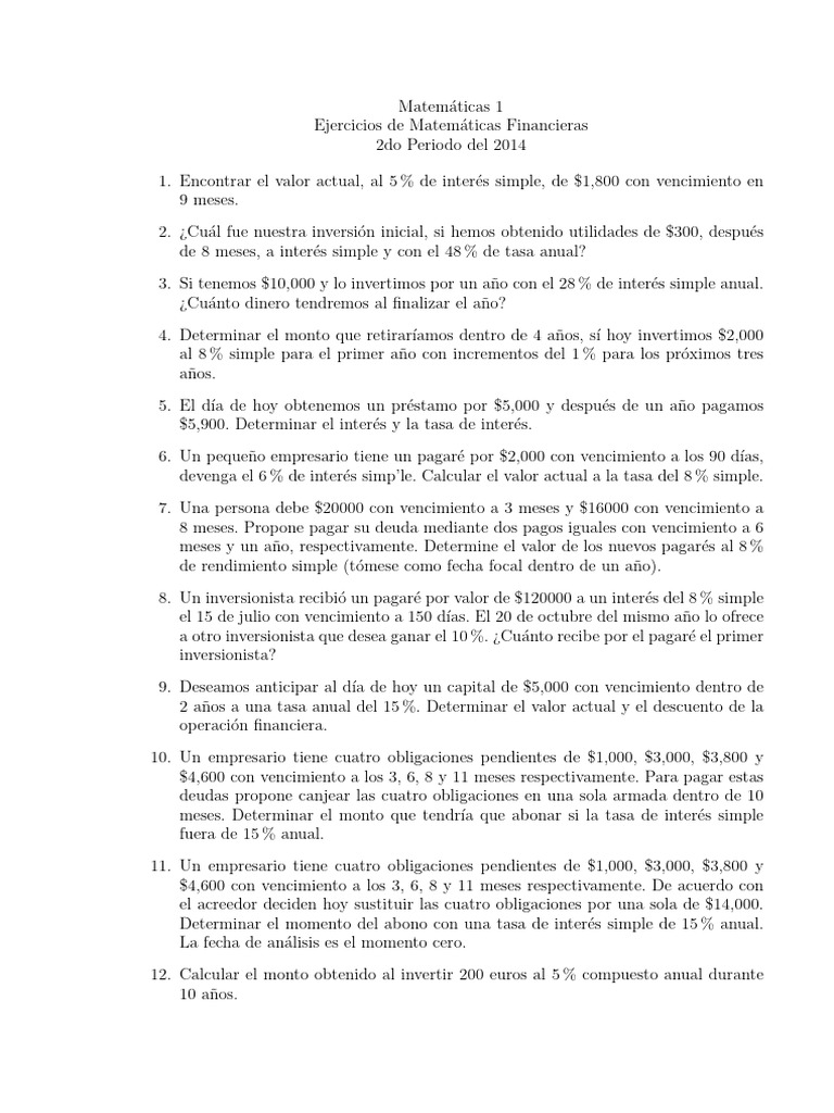 Ejercicios de Matemáticas Financieras | PDF | Interés | Tasas de interés