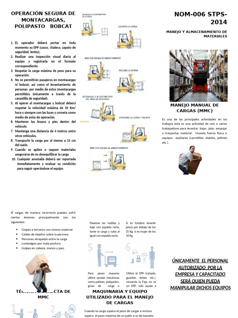 Seguridad en Operación de Montacargas y Bobcat | PDF | Máquina elevadora