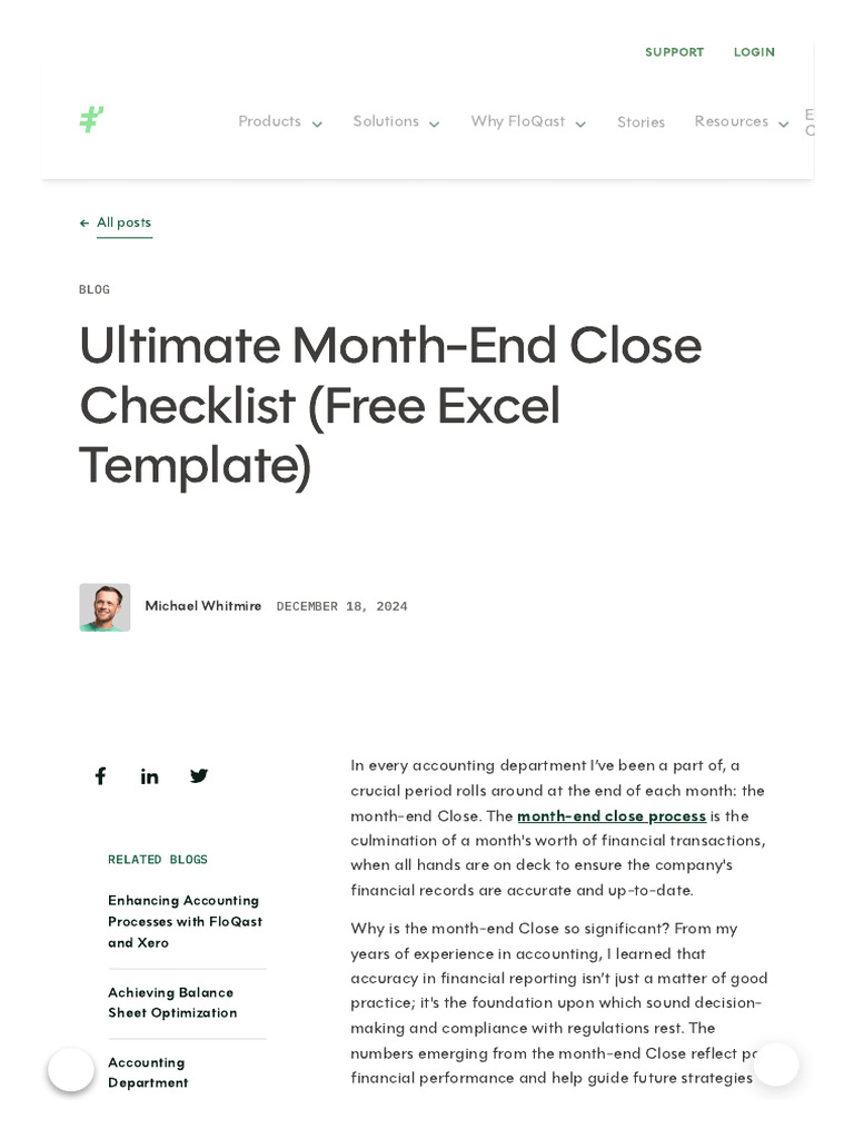 Month-End Close Checklist Template | PDF | Deferral | Debits And Credits