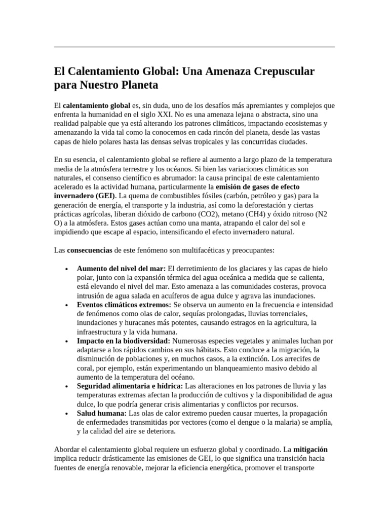 El Calentamiento Global | PDF | Cambio climático | Gases de efecto ...