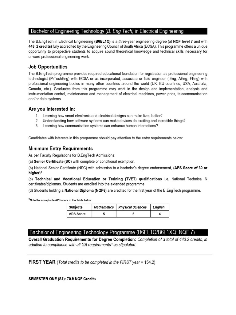 Bachelor of Engineering Technology Programme Final | PDF | Career And ...