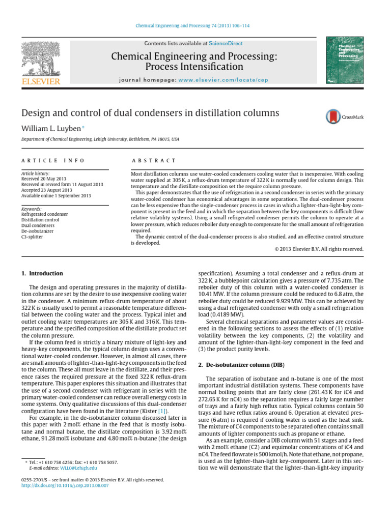 Dual Condenser Design in Distillation | PDF | Distillation | Refrigeration