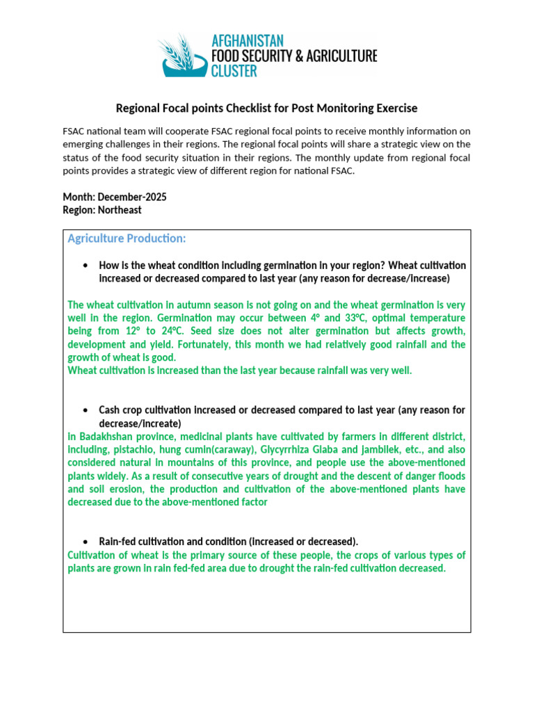 Northeast Region Food Security Update | PDF | Agriculture | Livestock