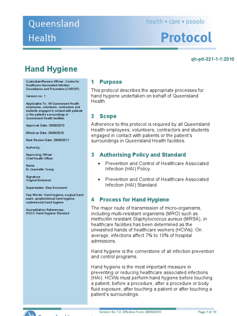 QLD Health Handwashing PDF Hand Washing Hygiene