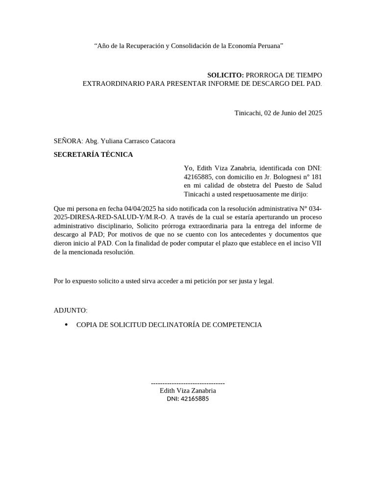 Prorroga de Tiempo Extraordinario - Edith | PDF