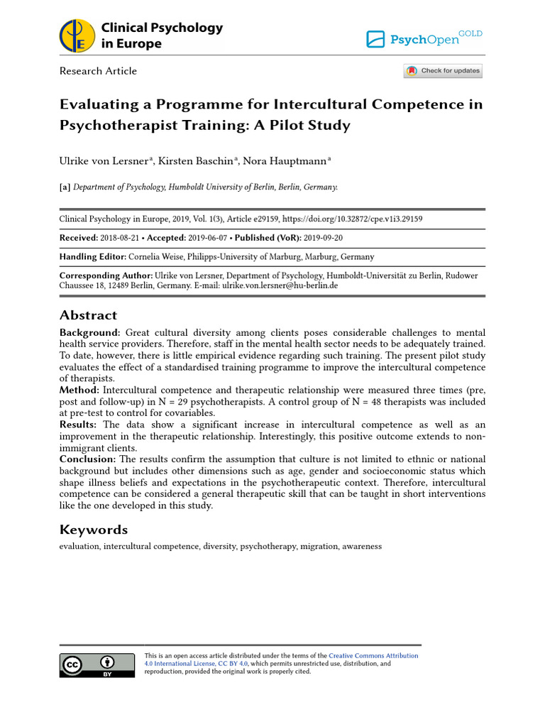 Intercultural Competence in Therapy Training | PDF | Psychotherapy ...
