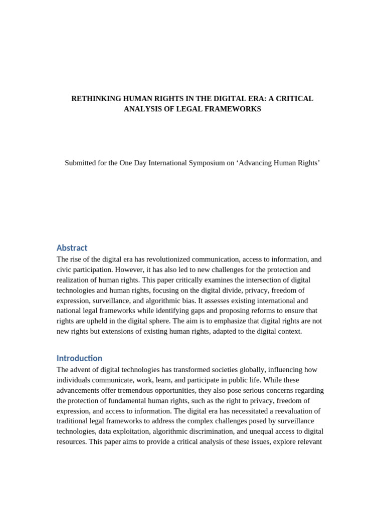 Rethinking Human Rights Digital Era | PDF | Human Rights | Digital Rights