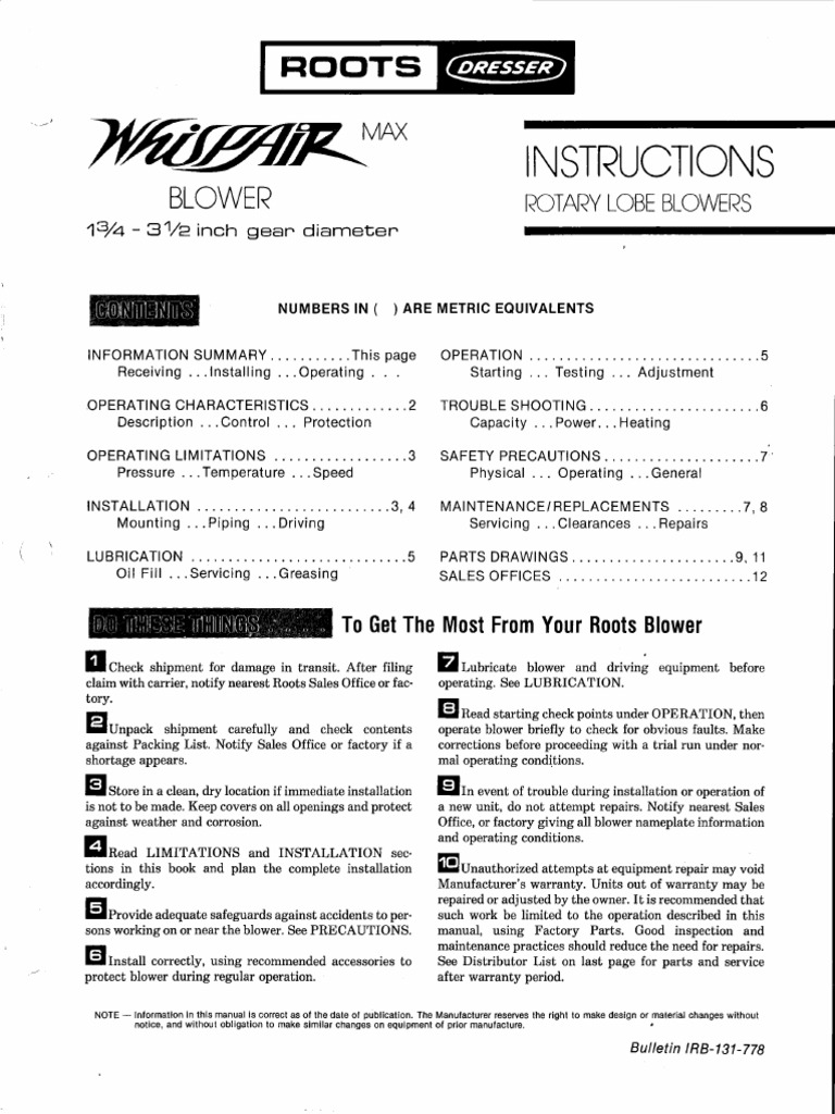 Howden Roots Blower Operating Manual | PDF | Valve | Bearing (Mechanical)