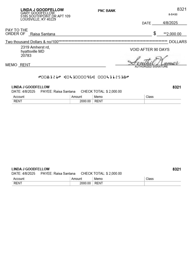 Rent Payment Check Details | PDF
