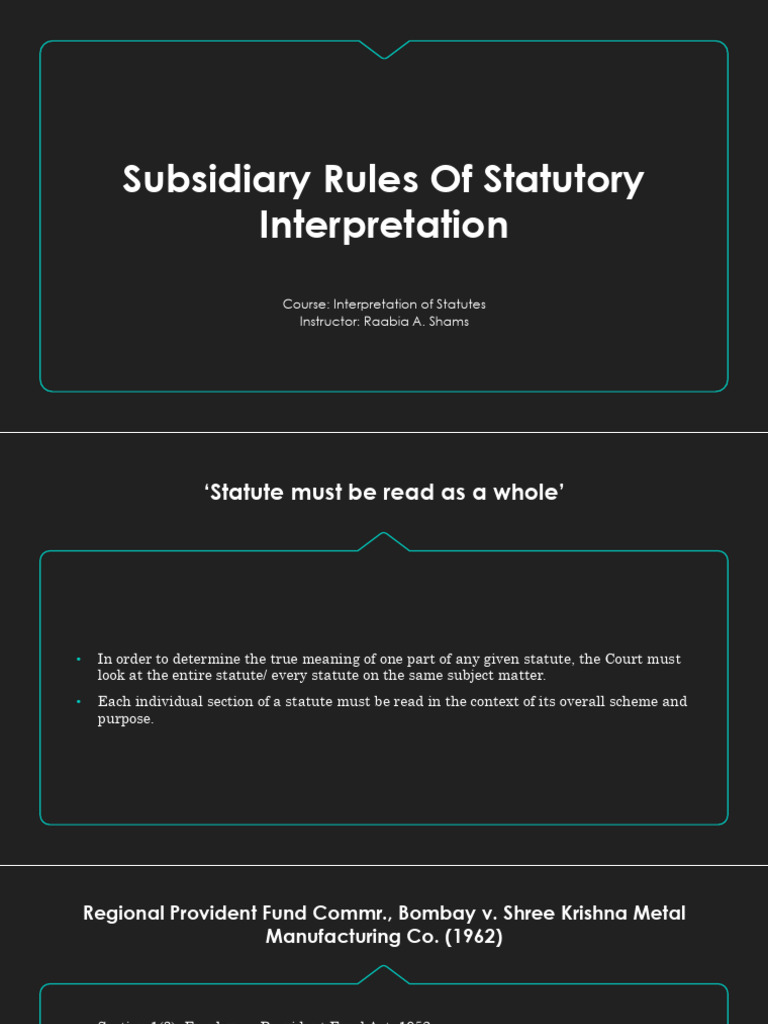Subsidiary Rules in Statutory Interpretation | PDF | Statutory ...