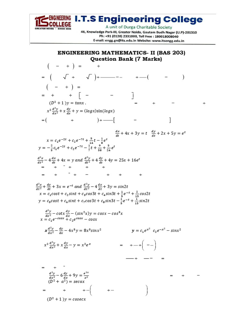 Engineering Mathematics II Question Bank | PDF | Equations | Calculus