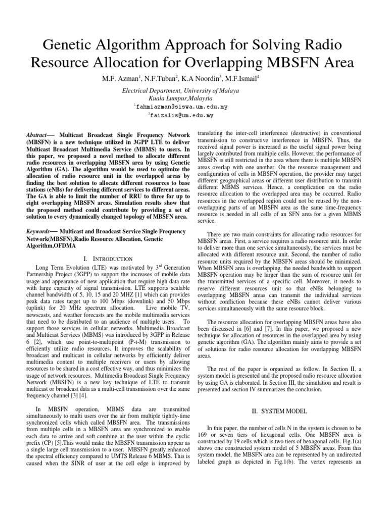 Genetic Algorithm for MBSFN Resource Allocation | PDF | Genetic ...