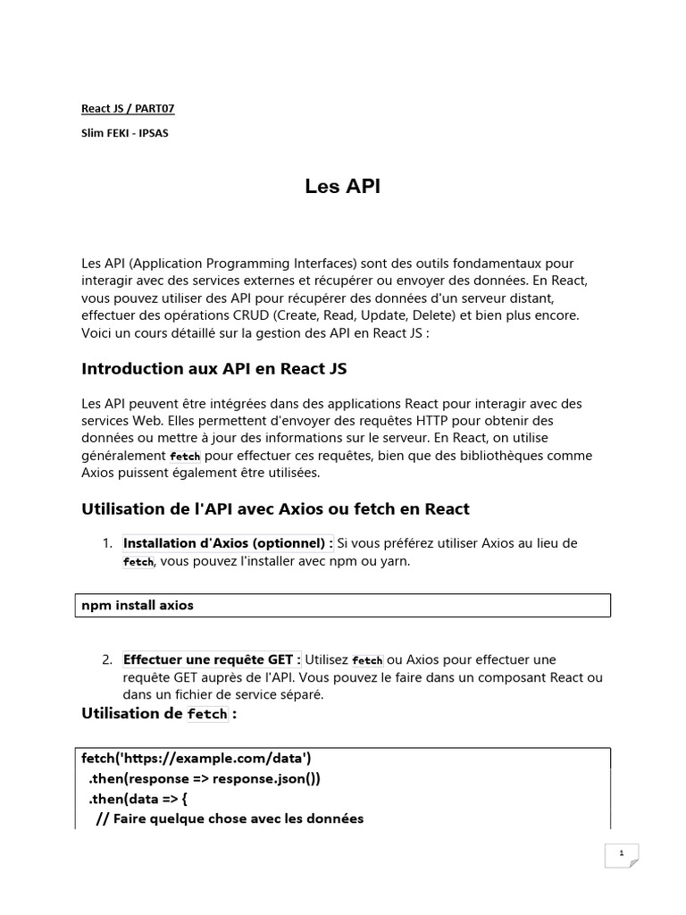 Gestion des API en React JS | PDF | Serveur (Informatique ...