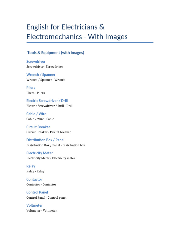 English Vocabulary for Electricians | PDF