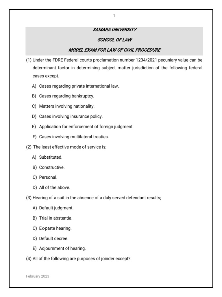 Civil Procedure Model Exam 2023 | PDF