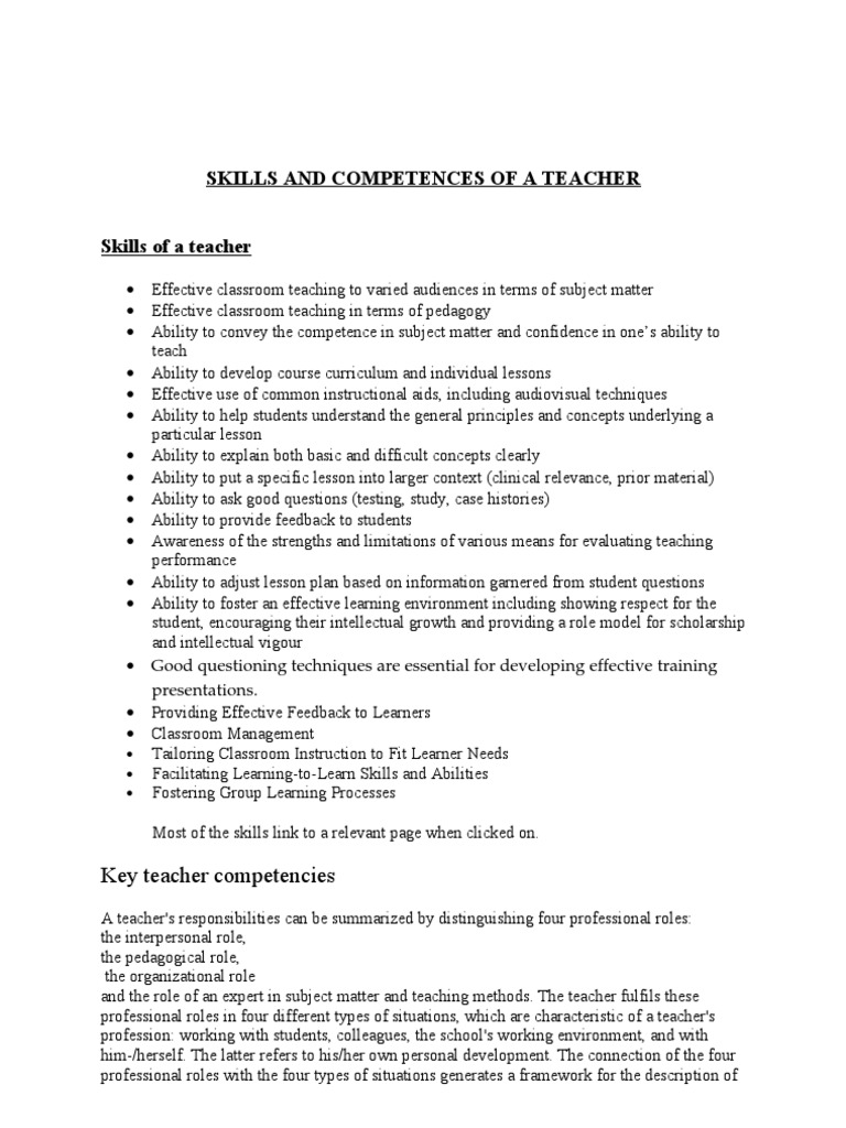 Teacher Skills and Competencies Overview | PDF | Competence (Human ...