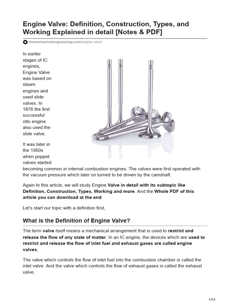 Types of Engine Valves Explained | PDF | Internal Combustion Engine ...