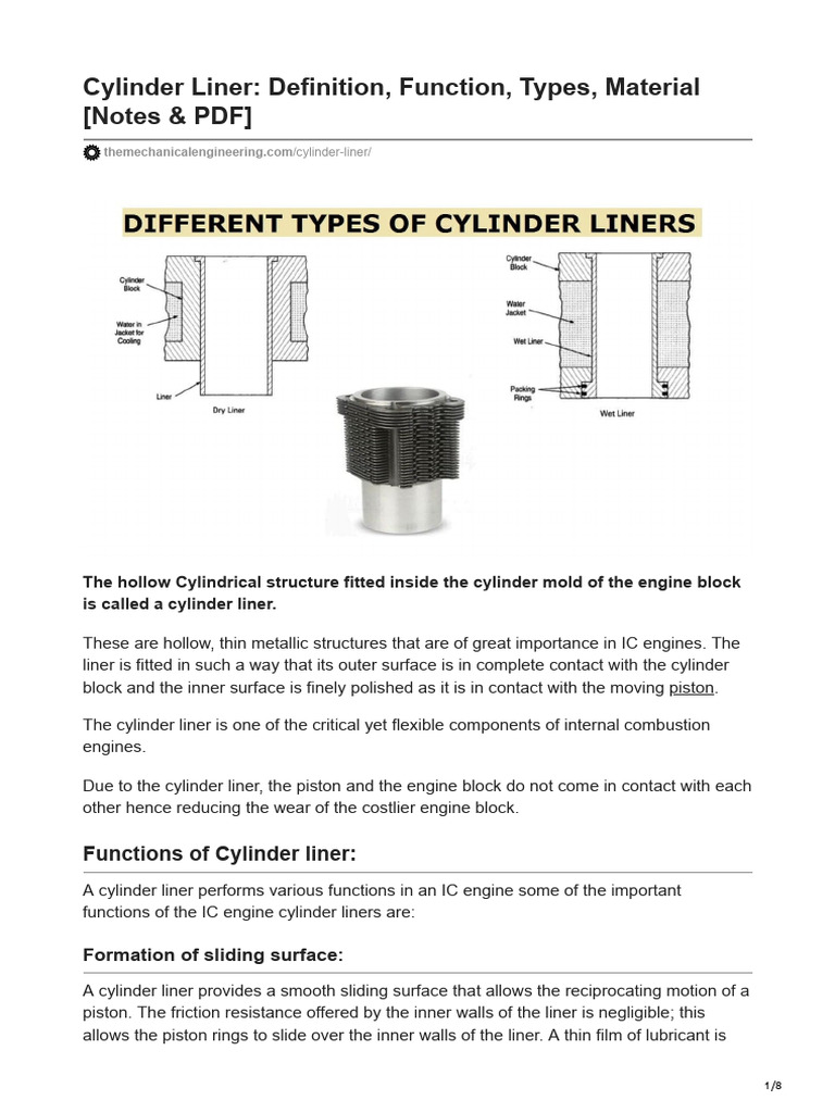 Cylinder Liners: Types and Functions | PDF | Cast Iron | Cylinder (Engine)