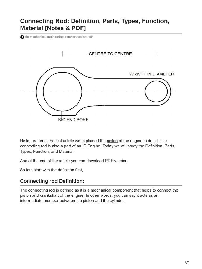Connecting Rod: Definition and Functions | PDF | Piston | Mechanical ...
