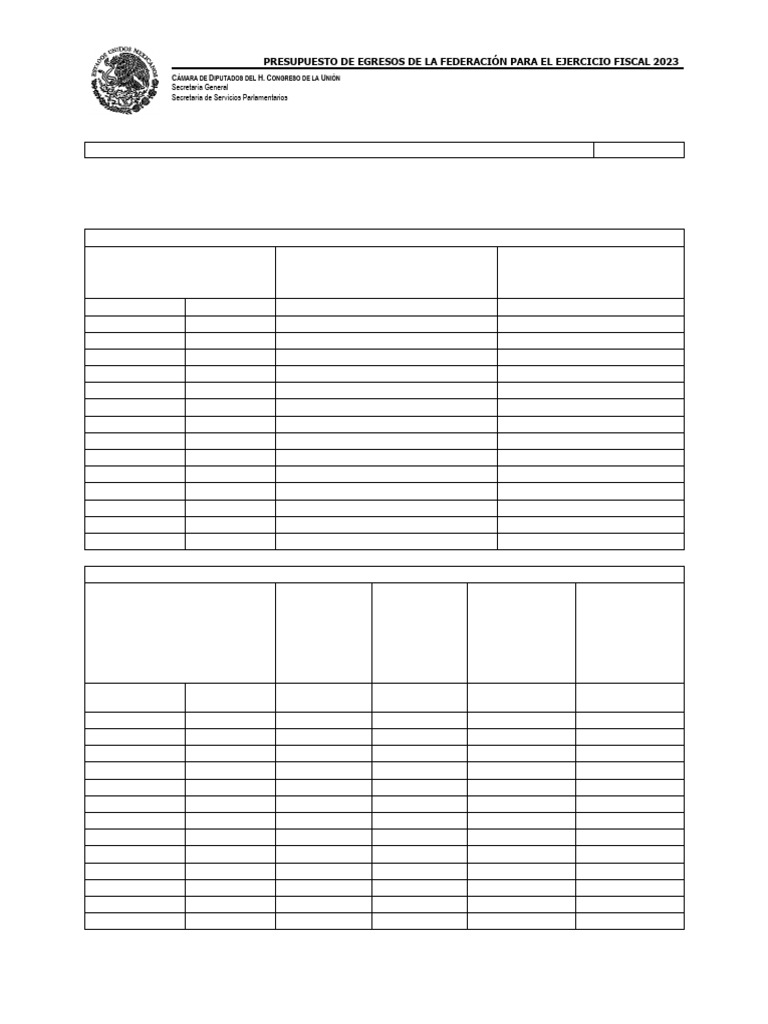 Presupuesto de Egresos de La Federación para El Ejercicio Fiscal 2023 ...