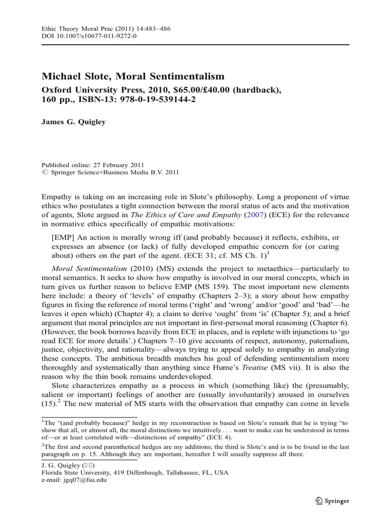 Empathy in Moral Sentimentalism | PDF | Empathy | Morality