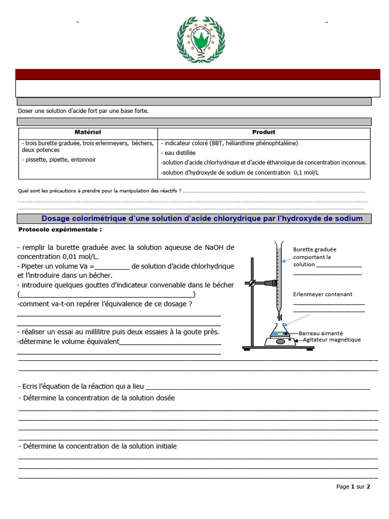Dosage Acide-Base en TP de Chimie | PDF | Hydroxyde de sodium | Matériaux