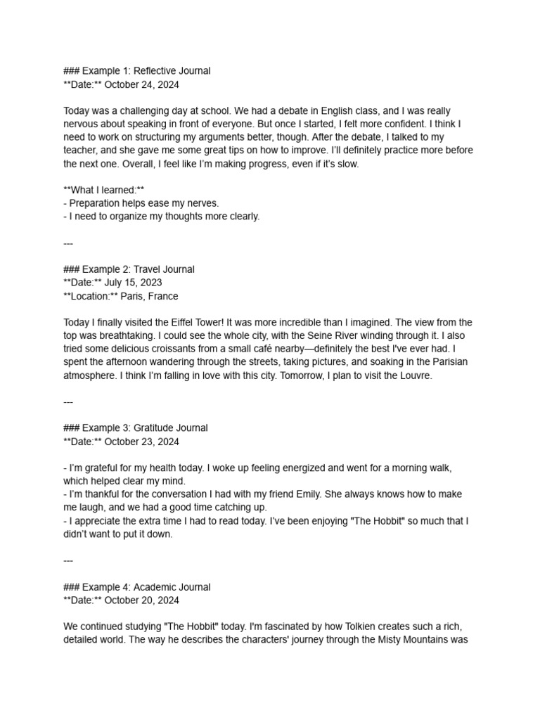 Reflective Journal Examples for Students | PDF