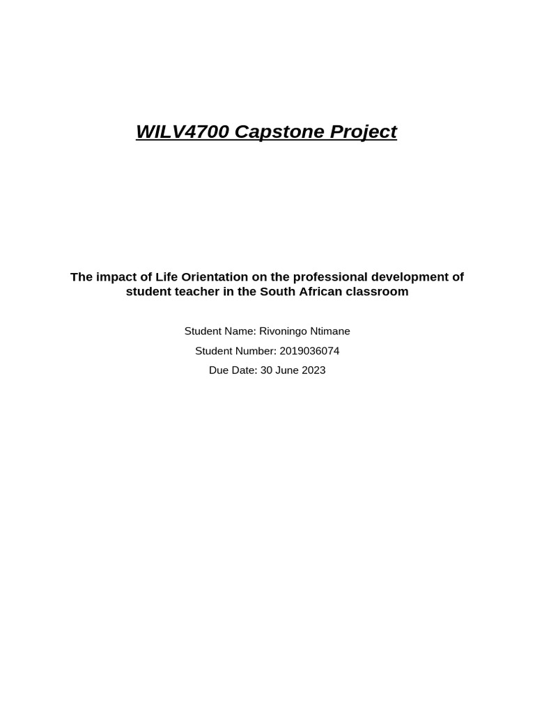 WILV4700 Capstone - R Ntimane - 2019036074 | PDF | Teachers | Classroom ...