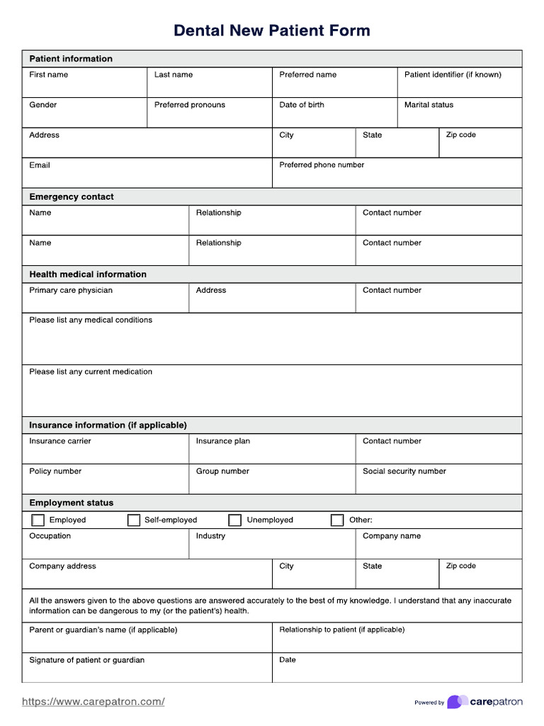 Dental New Patient Form Template | PDF