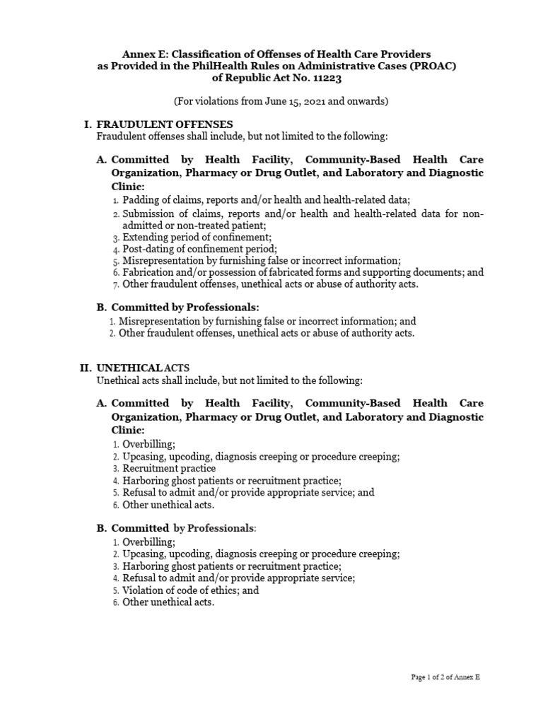 Health Care Provider Offense Classifications | PDF | Health Care | Medicine