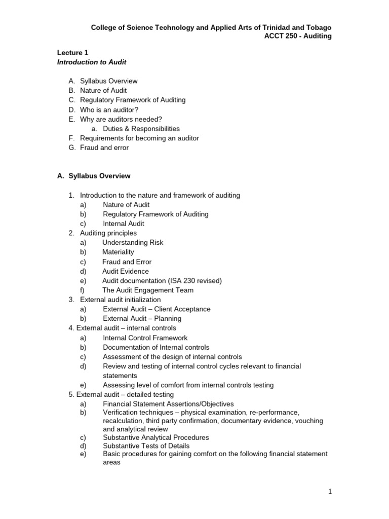 ACCT 250 - Lecture 1 - Introduction To Auditing | PDF | Audit | Limited ...