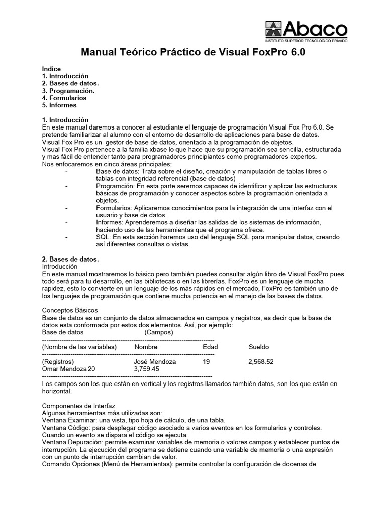 Manual de Visual FoxPro 6.0: Guía Completa | PDF | Objeto (informática ...