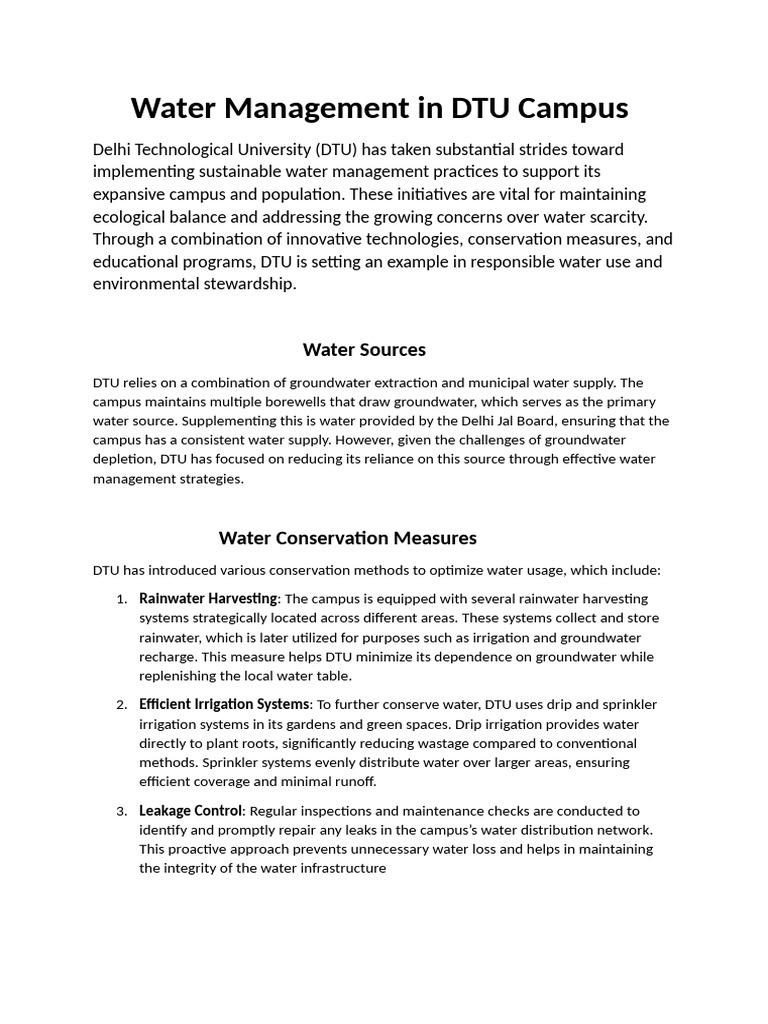 DTU's Sustainable Water Management Strategies | PDF | Water ...