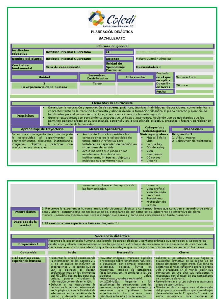 Planeación Didáctica Humanidades 3 | PDF | Plan de estudios | Aprendizaje