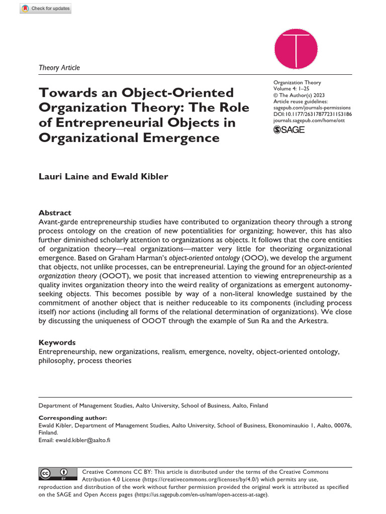 B Towards An ObjectOriented Organization Theory The Role of ...