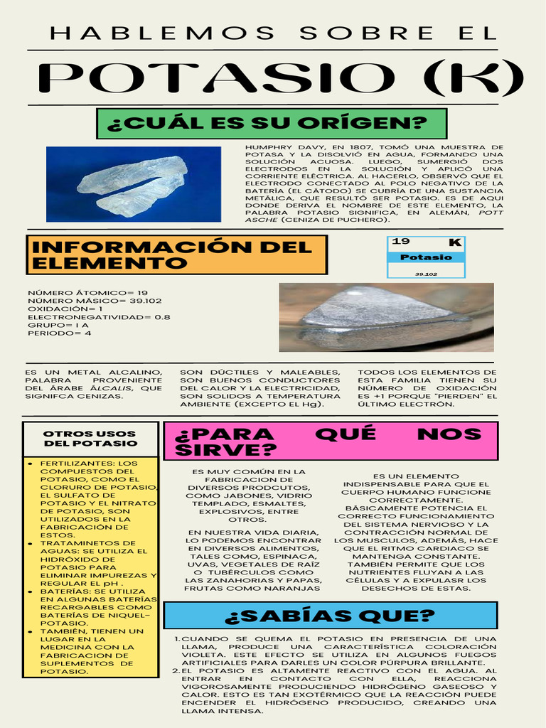 Usos y propiedades del potasio (K) | PDF | Potasio | Química