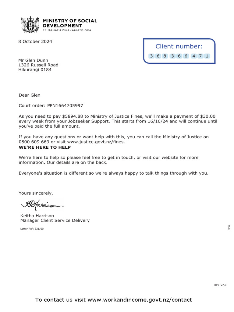 WINZ Payment Arrangement Notification | PDF