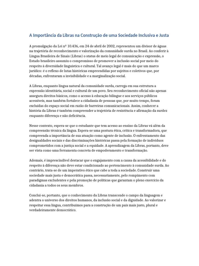 Importância da Libras no Contexto Jurídico | PDF