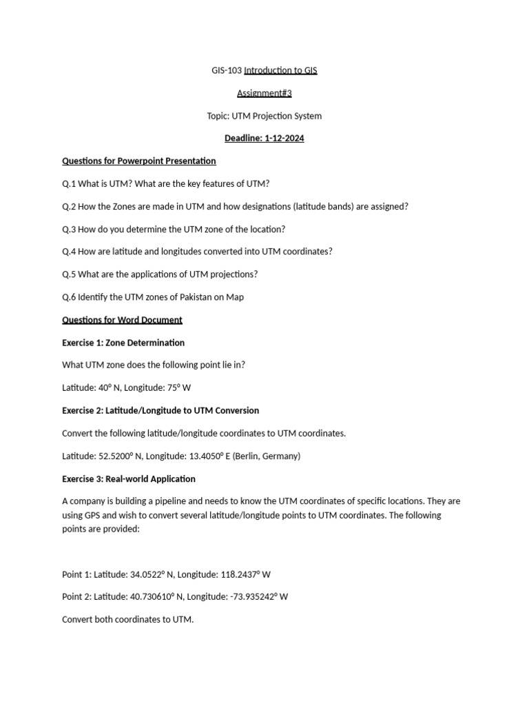UTM Projection System Assignment Guide | PDF