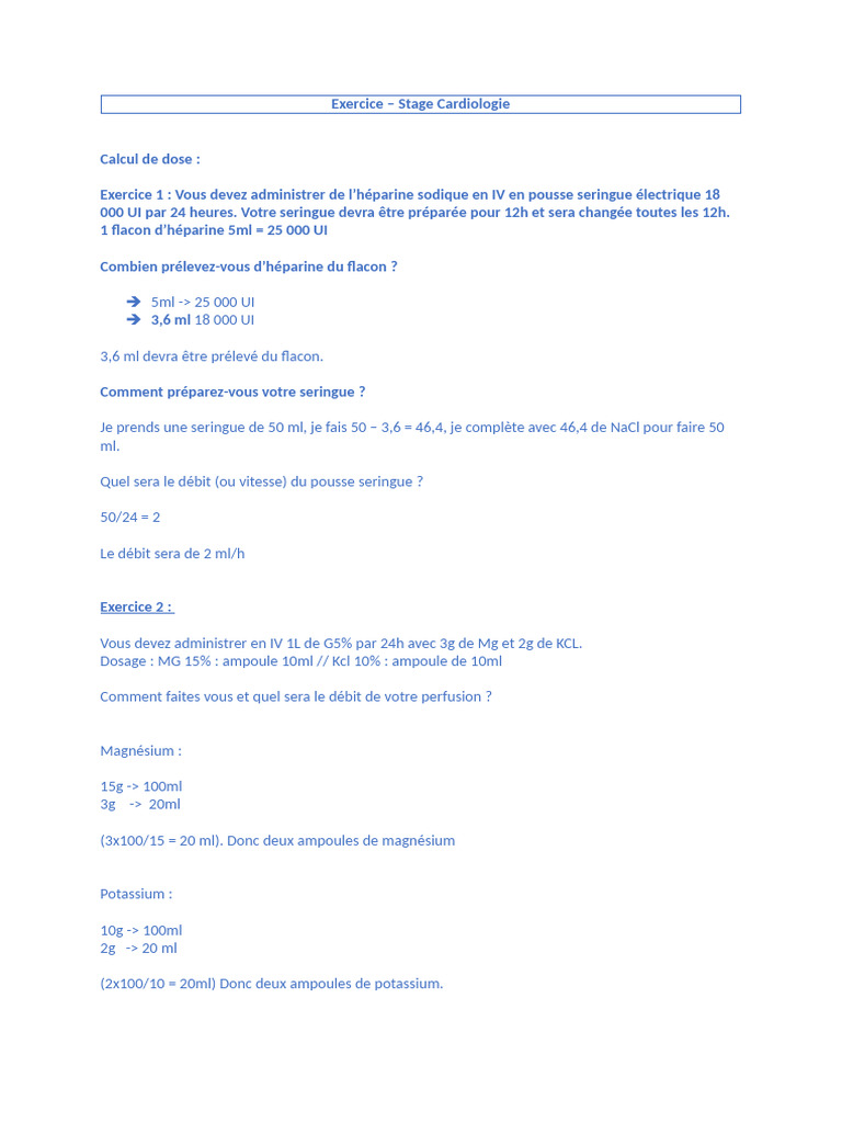 Calculs de Dose en Perfusion IV PDF — free download