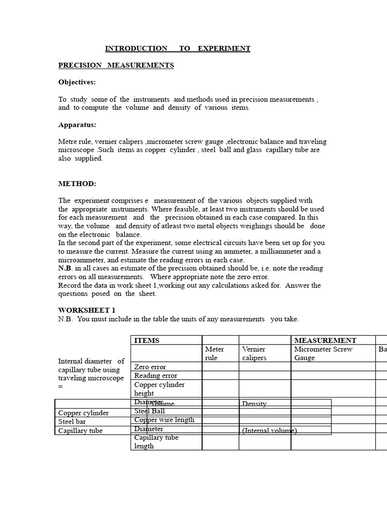 Precision Measurement Techniques and Errors | PDF | Measurement | Volume